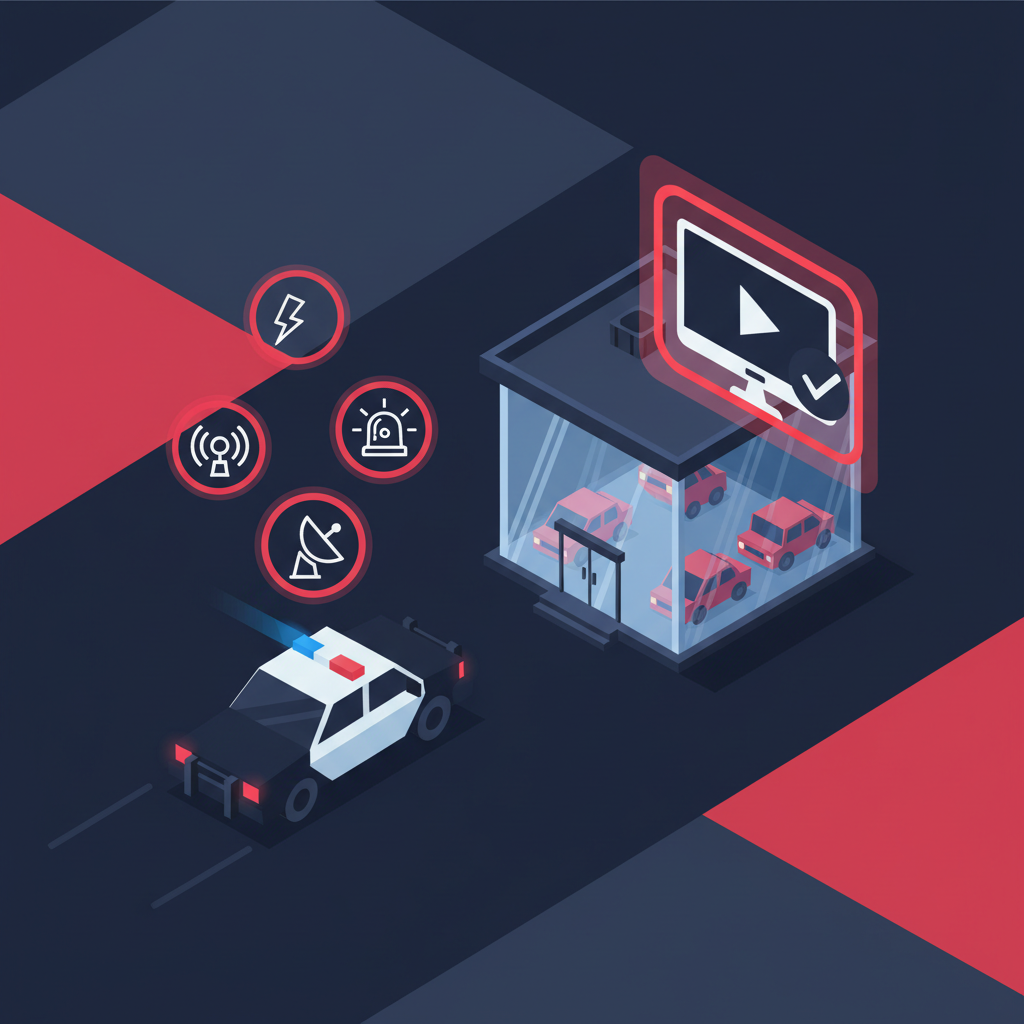Illustration of police dispatched to dealership
