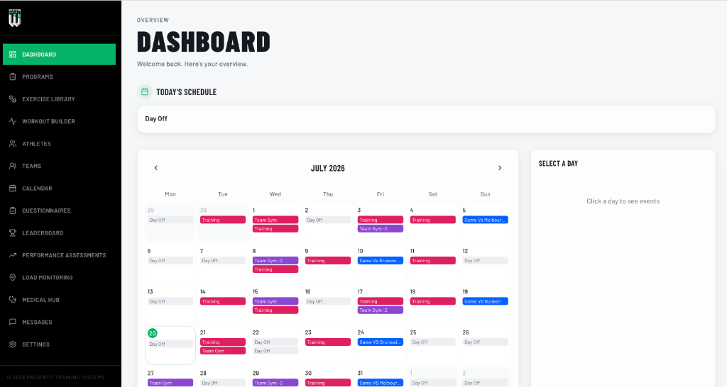 Custom branded coach dashboard
