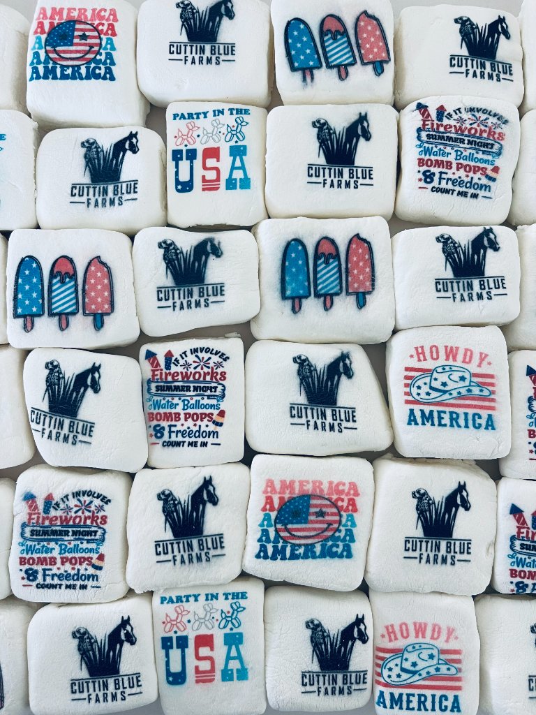 Assorted custom printed marshmallows with fun designs