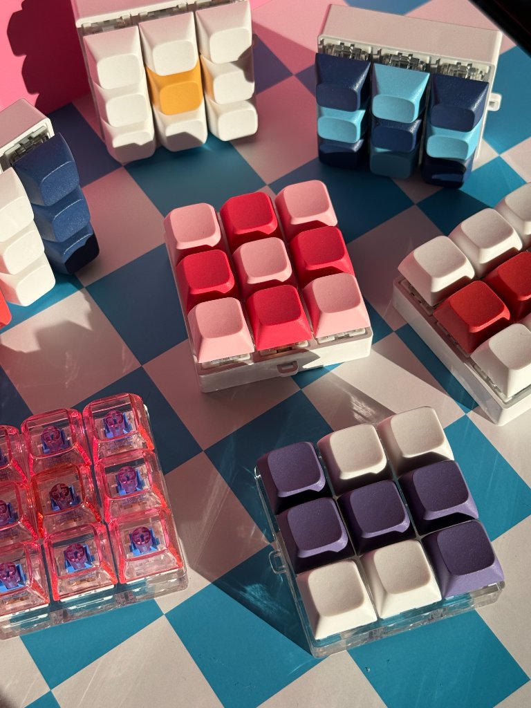 Custom pink and white clicky keychain