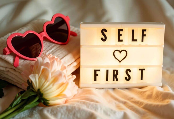 Self care first sign with flowers