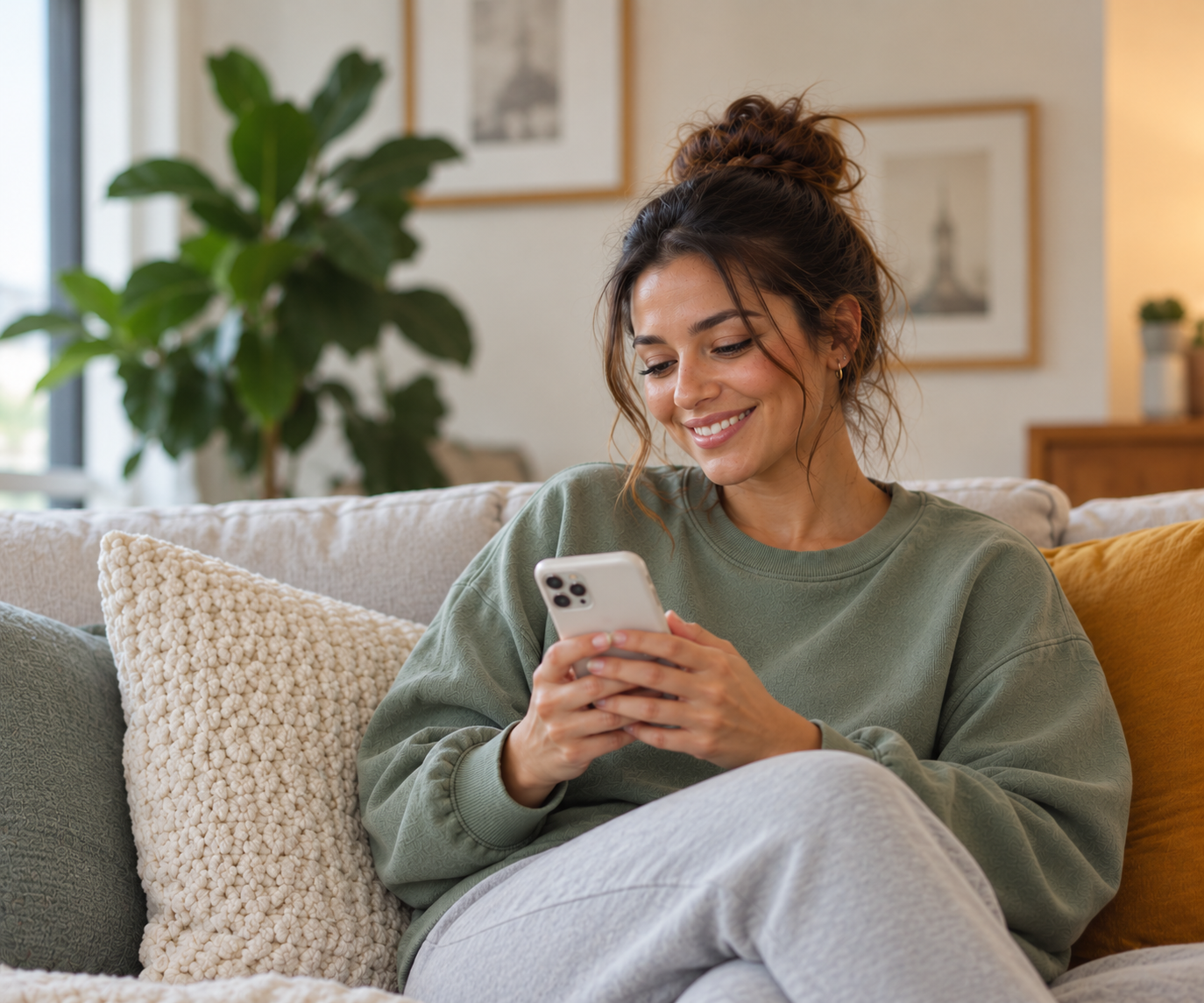 Woman smiling holding a mug