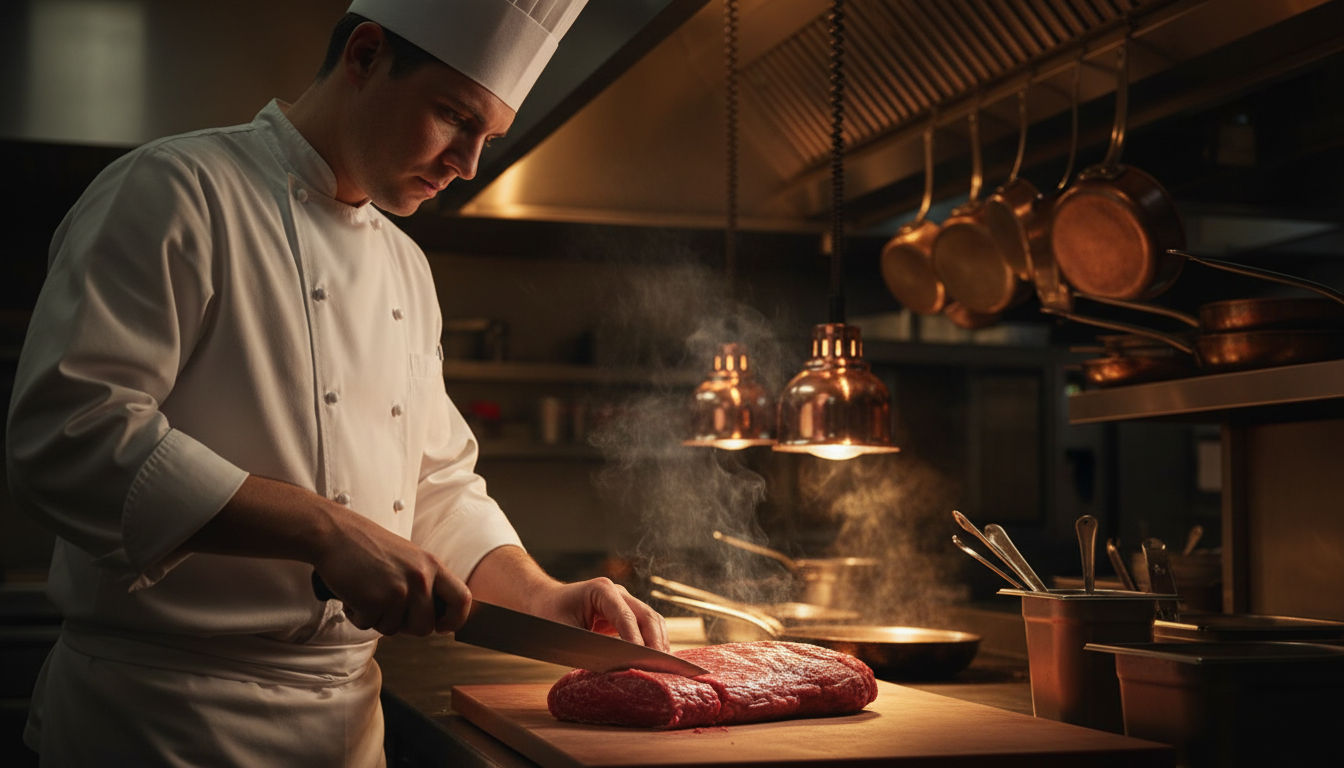Professional chef slicing premium beef - LMC MEATS