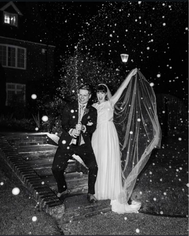 Bride and groom celebrating