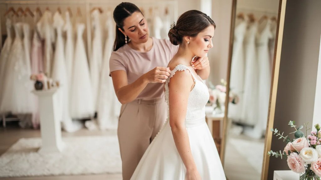 Wedding dress fitting at Occasions Bridal