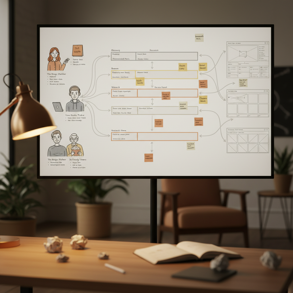 UX research and discovery phase — journey maps, personas, and flow diagrams