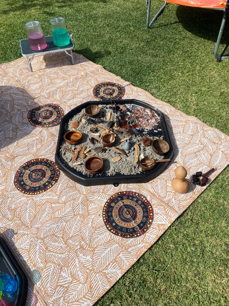 Sand and nature sensory tray setup