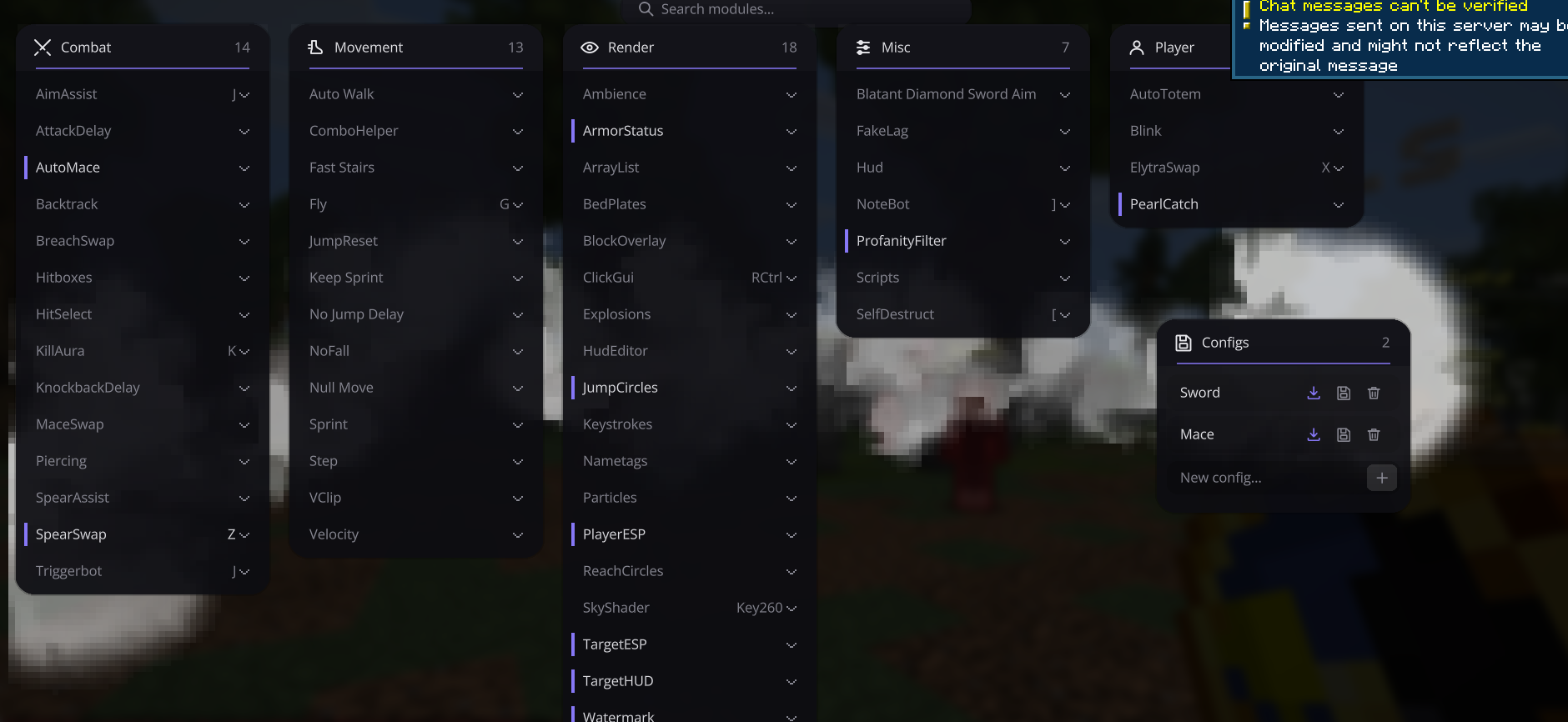 Shadow Minecraft client GUI