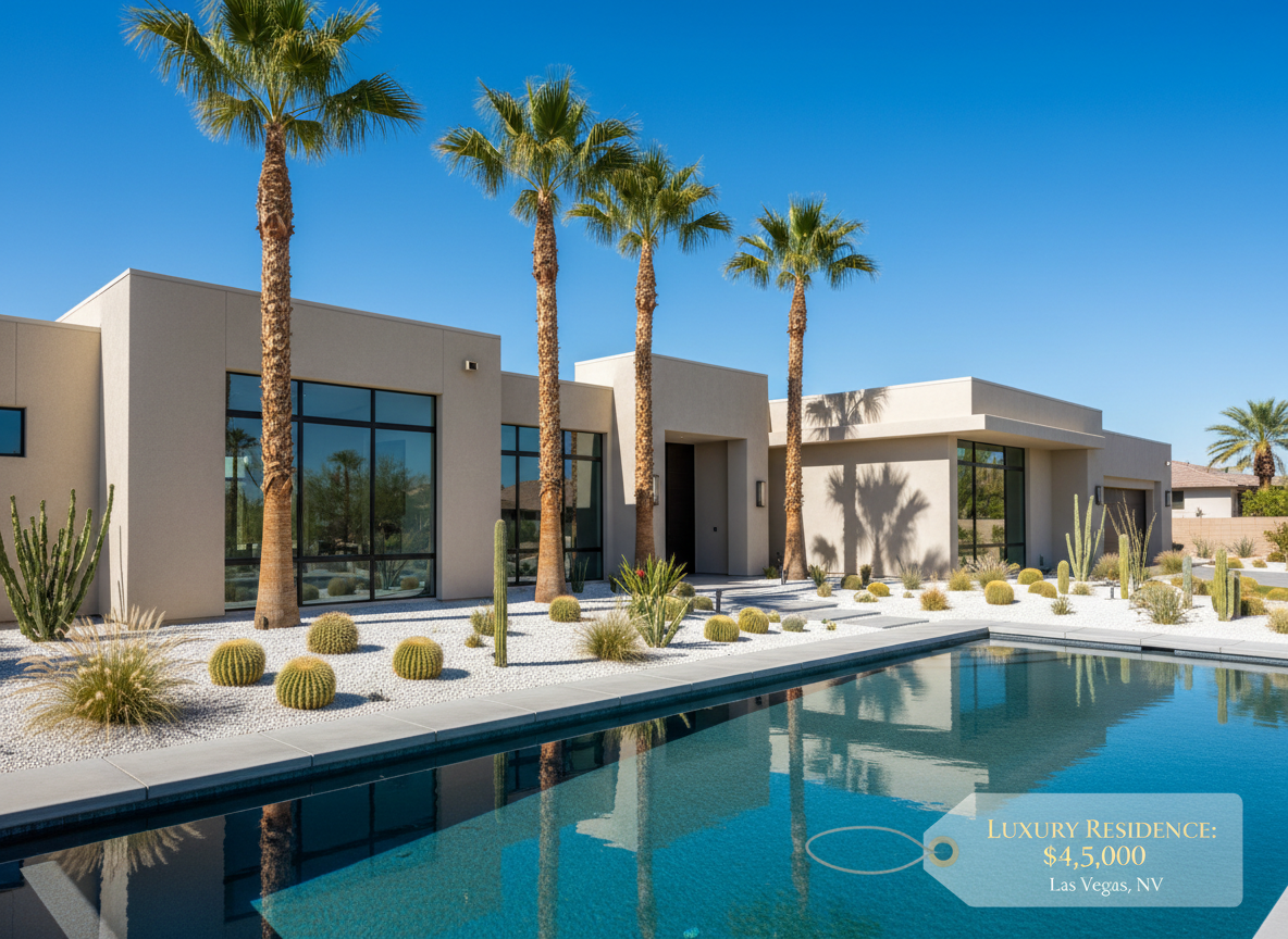 Modern luxury home exterior in Henderson Nevada