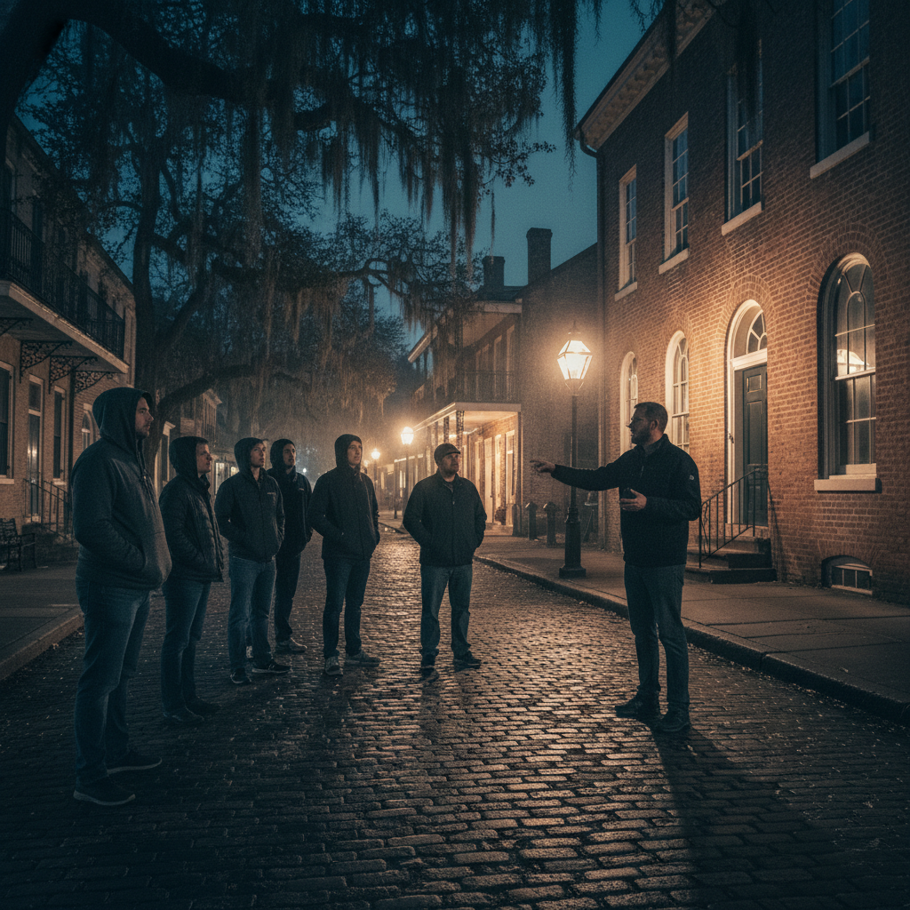Ghost tour beneath the gas lamps of Georgia's historic district