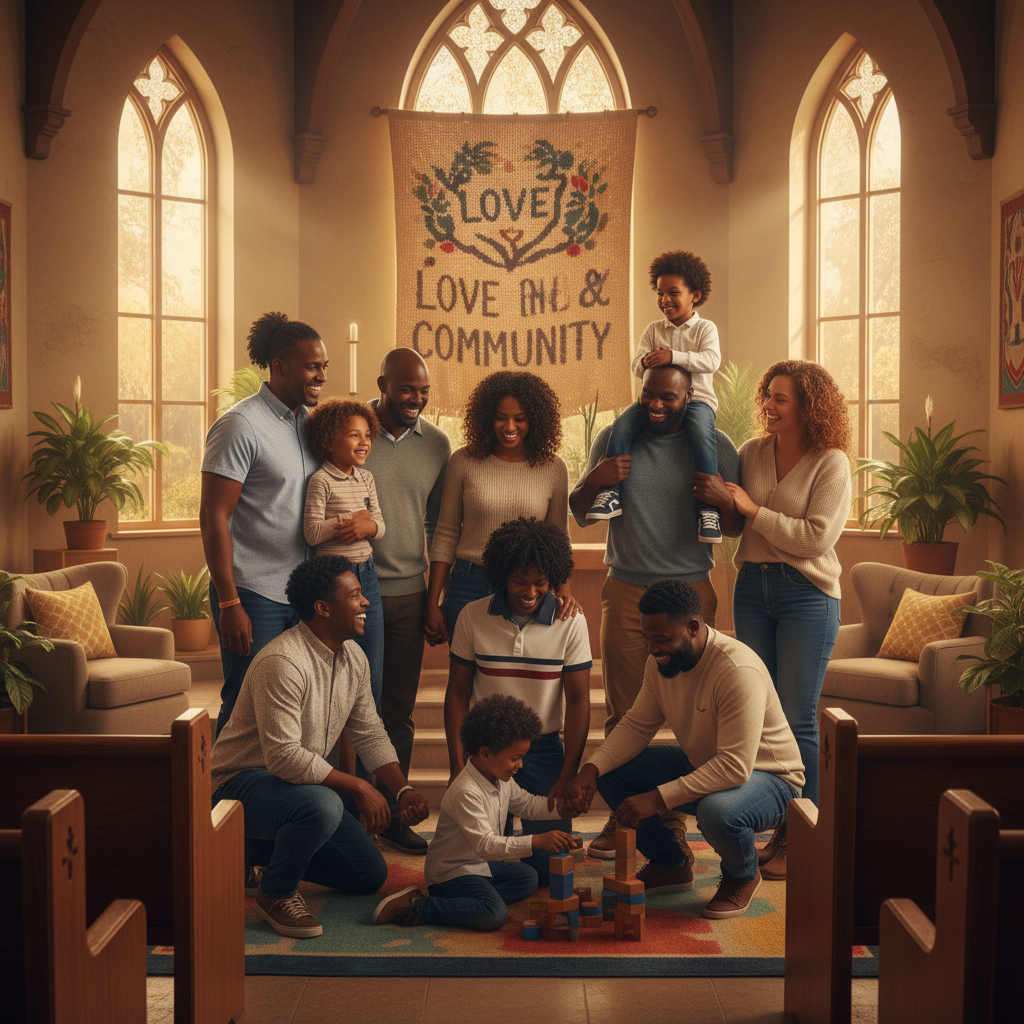 Families gathering together in community