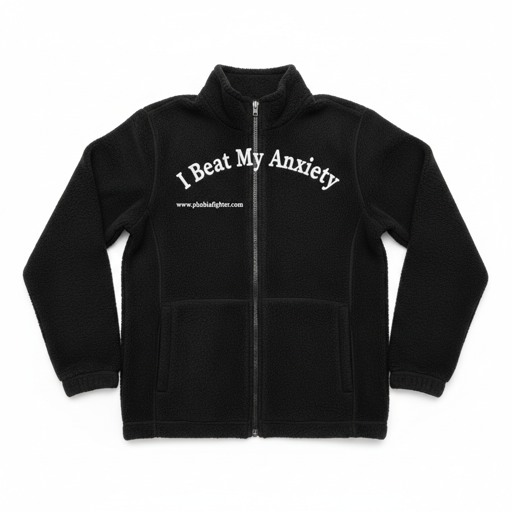 Full-Zip Fleece — I Beat My Anxiety (Black)