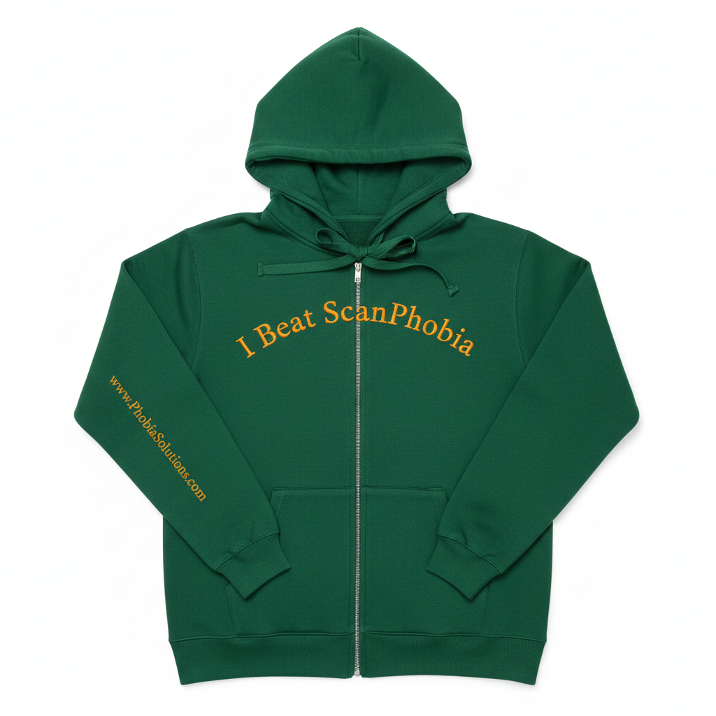 Full-Zip Hoodie — I Beat ScanPhobia™ (Forest Green / Goldenrod)