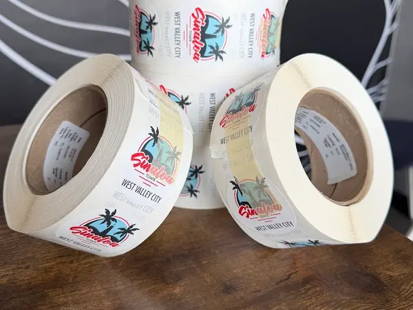 Sinaloa Town West Valley City die-cut circular decals on rolls