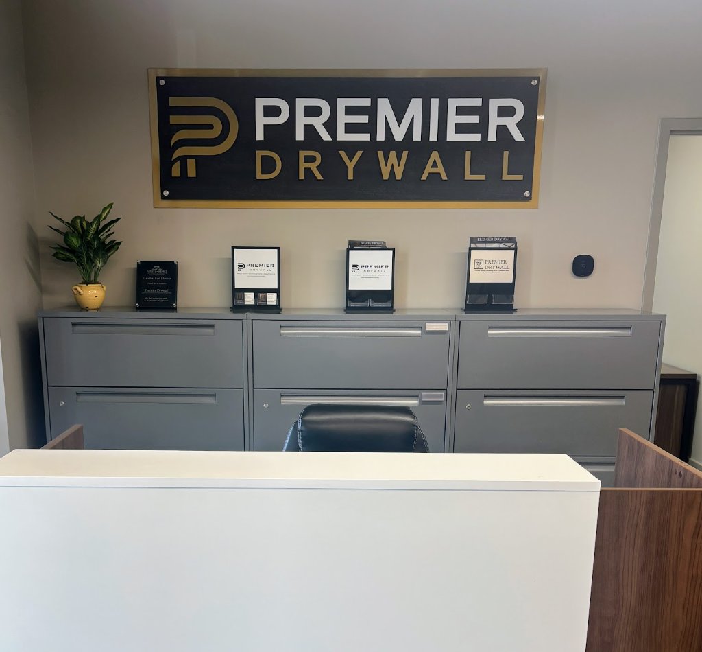 Premier Drywall interior lobby sign