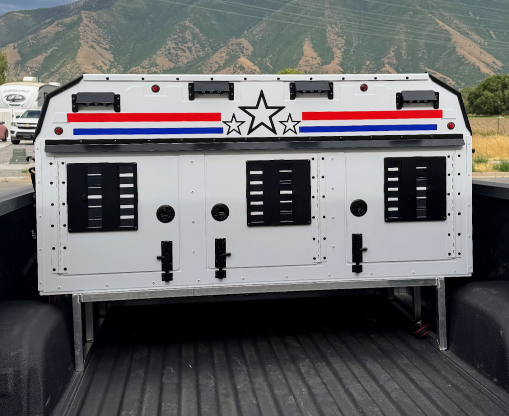 Patriotic custom decals on dog box