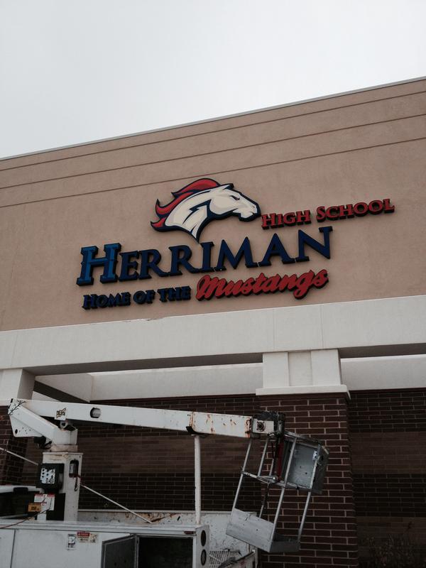 Herriman High School building sign