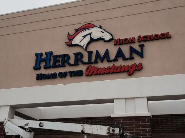 Herriman High School building sign