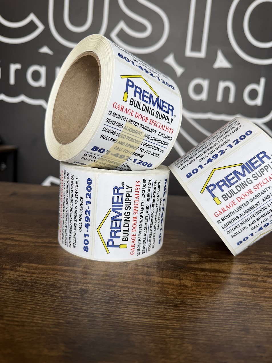 Premier Building Supply garage door specialist sticker rolls