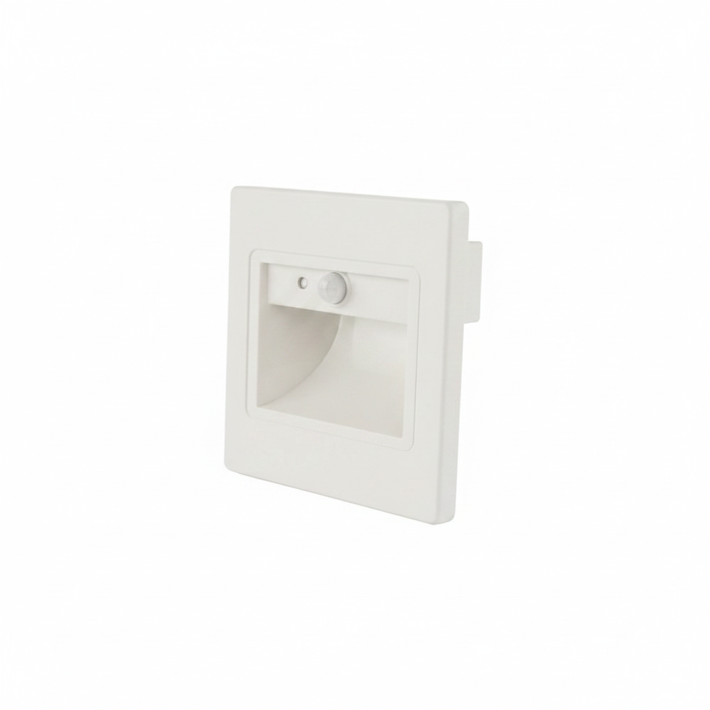 Квадратна LED лампа за стълби 1W 80LM/W 4000K бяла със сензор IP20 за вграждане