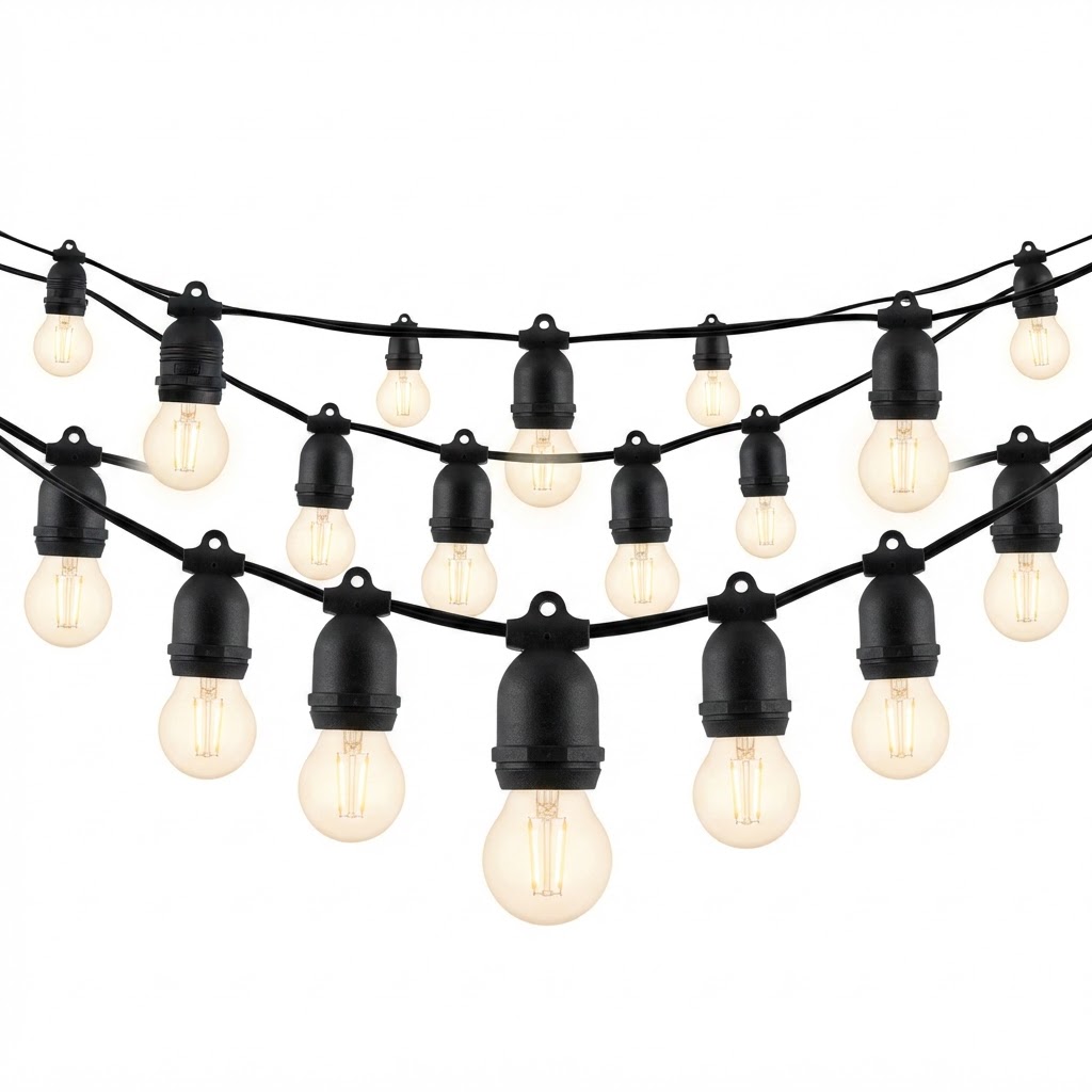 Черен кабел с поредица фасунги с крушки 2700K 20pcs/g45 IP65 13m 2