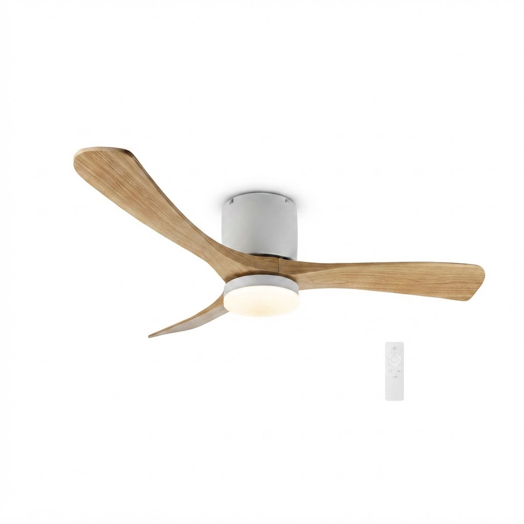 LED вентилатор за таван 18W 3CCT 1440LM бял с дървесен мотив и дистанционно 4
