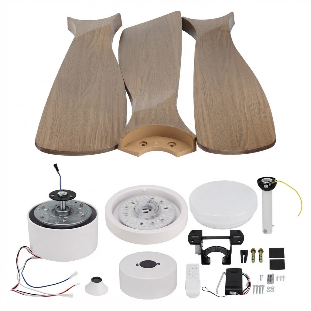 LED вентилатор за таван 18W 1440LM 3CCT бял с дървесен декор и дистанционно 3