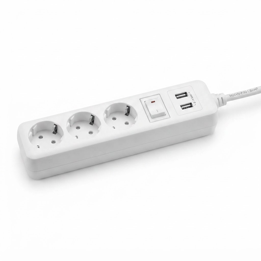 разклонител 3 гнезда+sWitch+2usb(2.1a total) h05vv-f3g1.5mm-1.5m, 16a, 250v, max3500W - бял 3
