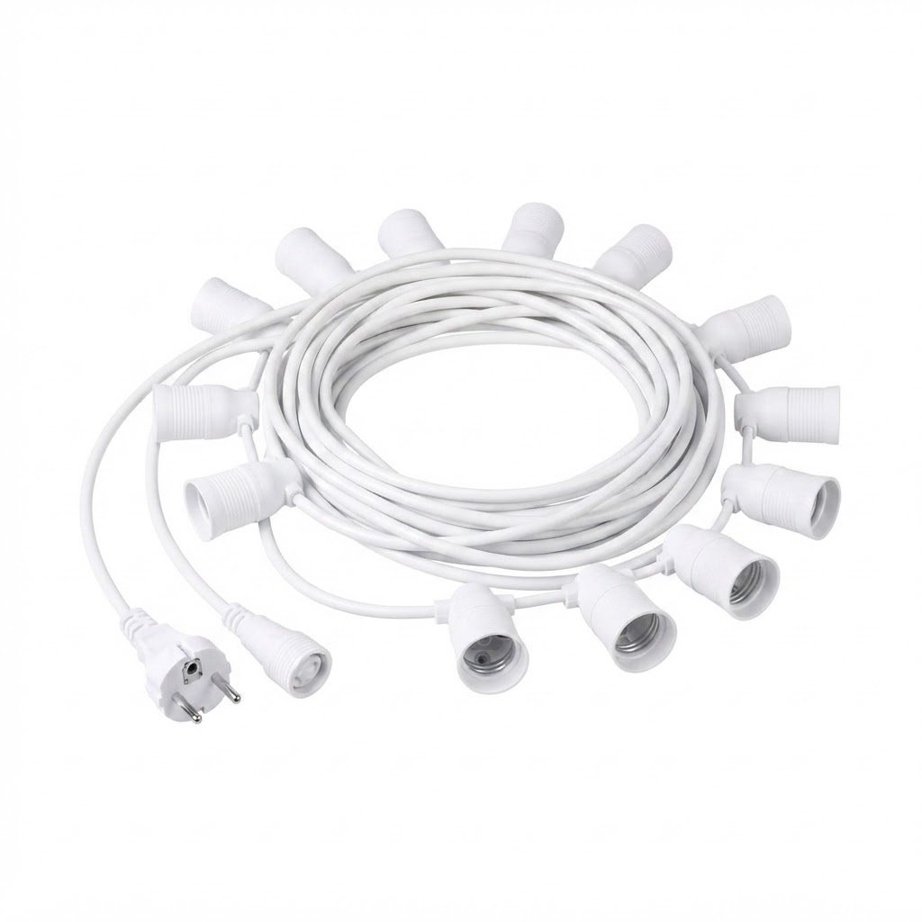 Бял кабел с поредица фасунги 15pcs/E27 IP65 14.4m 2