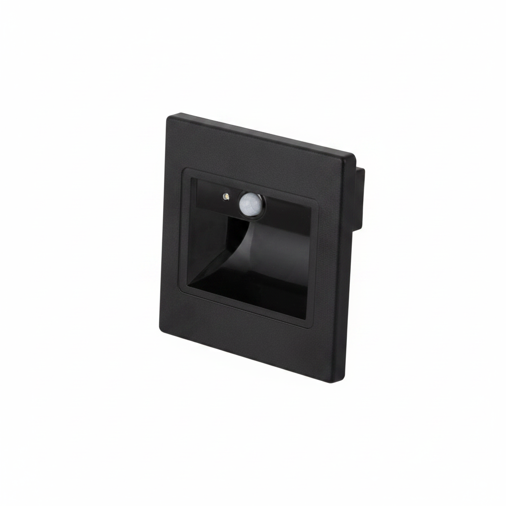 Квадратна LED лампа за стълби 1W 80LM/W 3000K IP20 черна със сензор за движение