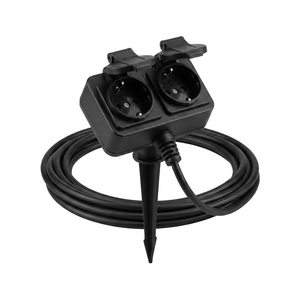 градински разклонител 2-гнезда h07rn3g1.5mm-5m, 16a, 230v, max3500W, IP44 - черен 2