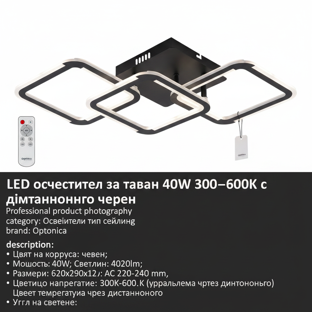 LED осветител за таван 40W 3000-6000K с дистанционно черен