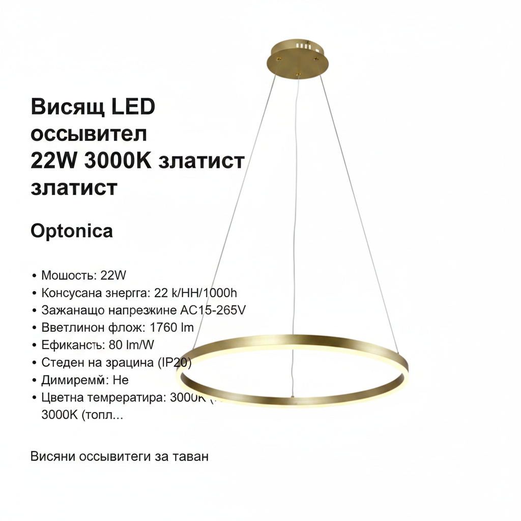 Висящ LED осветител 22W 3000K златист