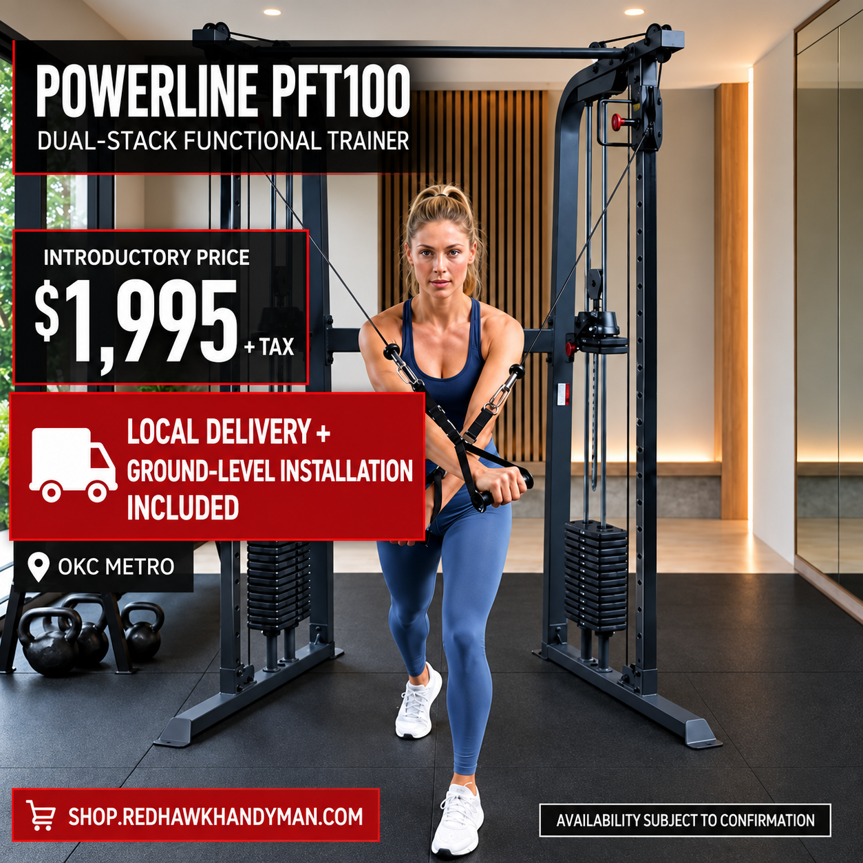 Powerline PFT100 Dual-Stack Functional Trainer – Delivery & Assembly Included — Powerline by Body-Solid functional trainers available at Redhawk Fitness Sales, Oklahoma City metro