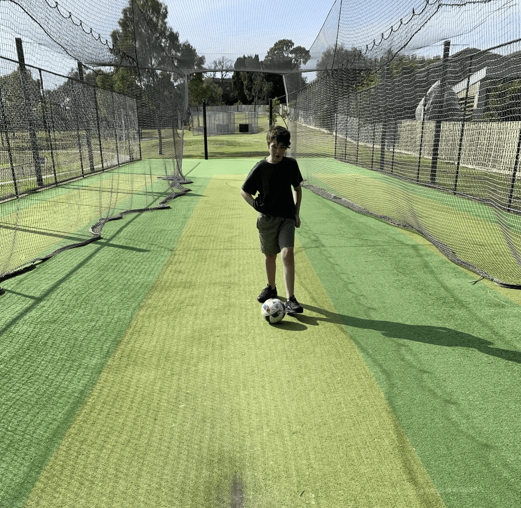A kick of the soccer ball