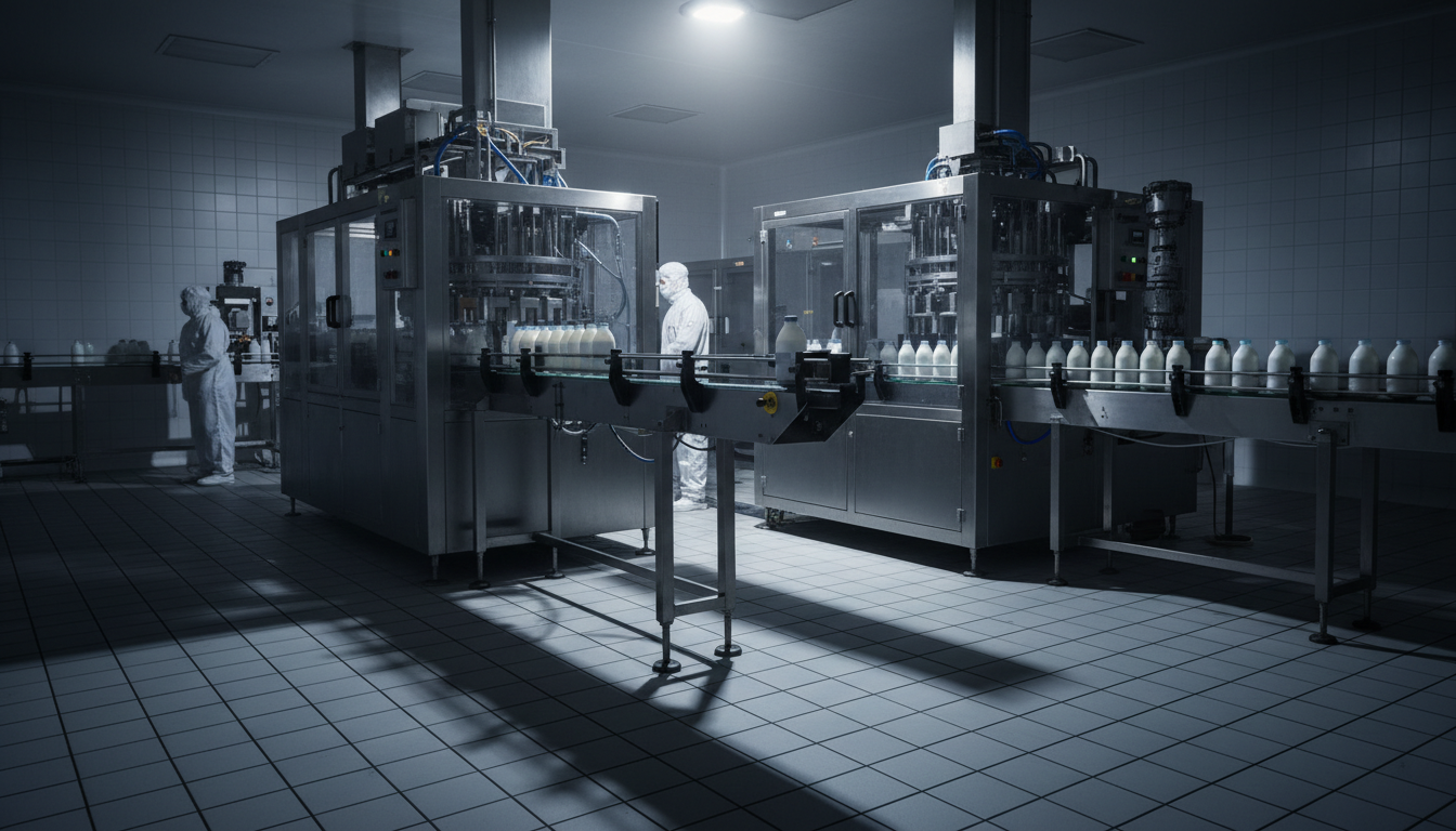 Modern production line with automated filling and packaging systems in a factory