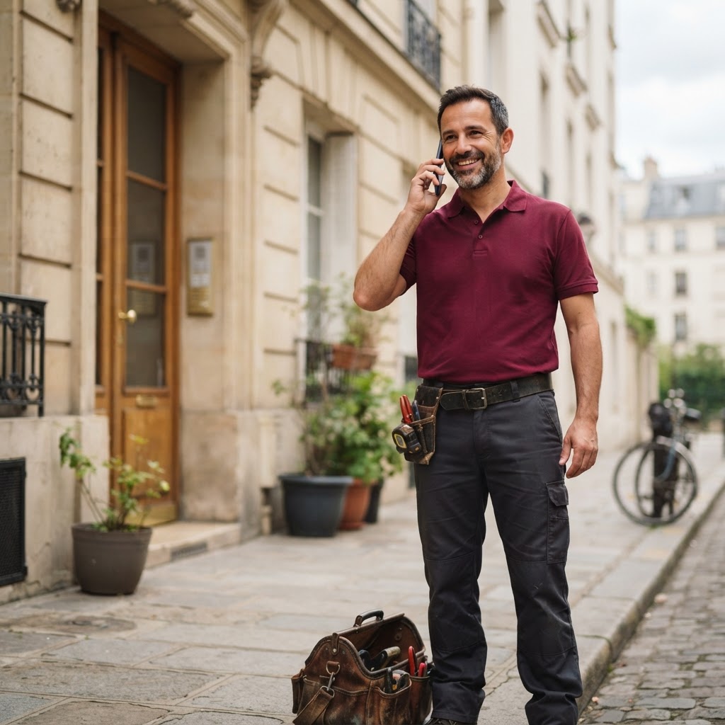 Artisan dépanneur au téléphone avec un client