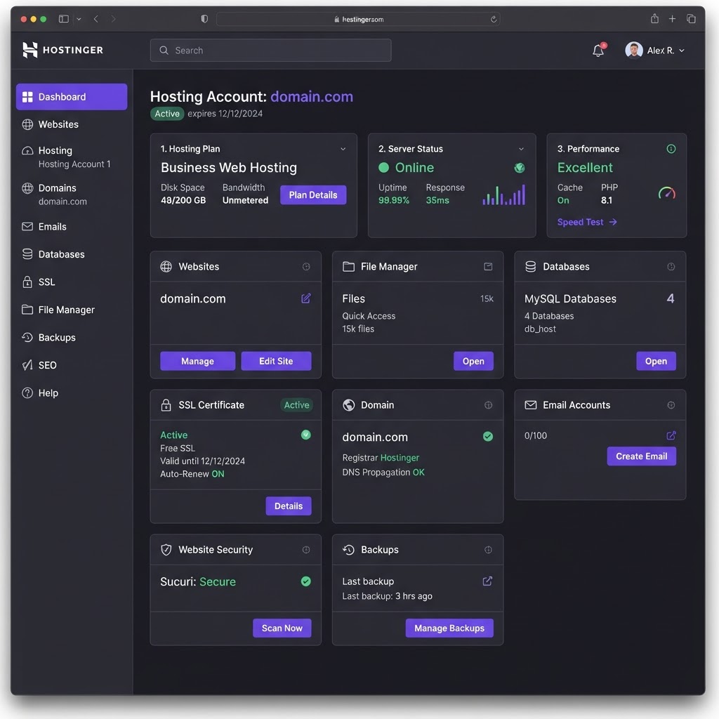 Hostinger hPanel — where I managed everything from DNS to SSL