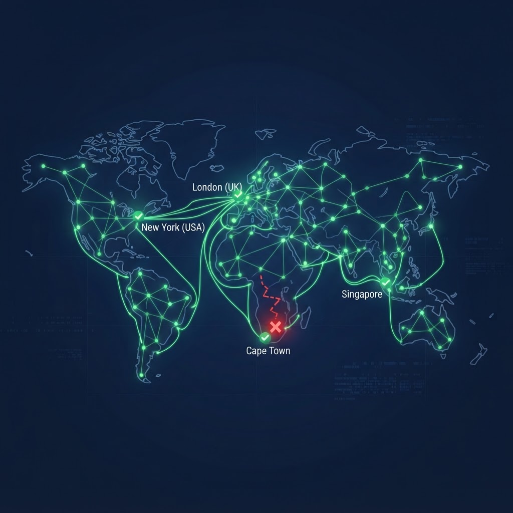 Test results: the site loaded from servers worldwide except on some South African networks