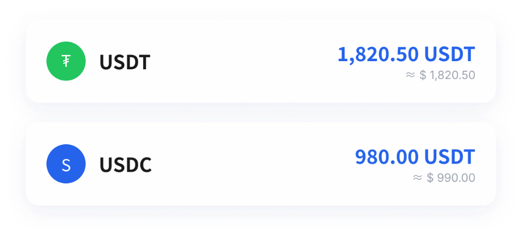 USDT / USDC asset cards