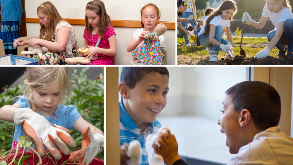 Primary children participating in service activities
