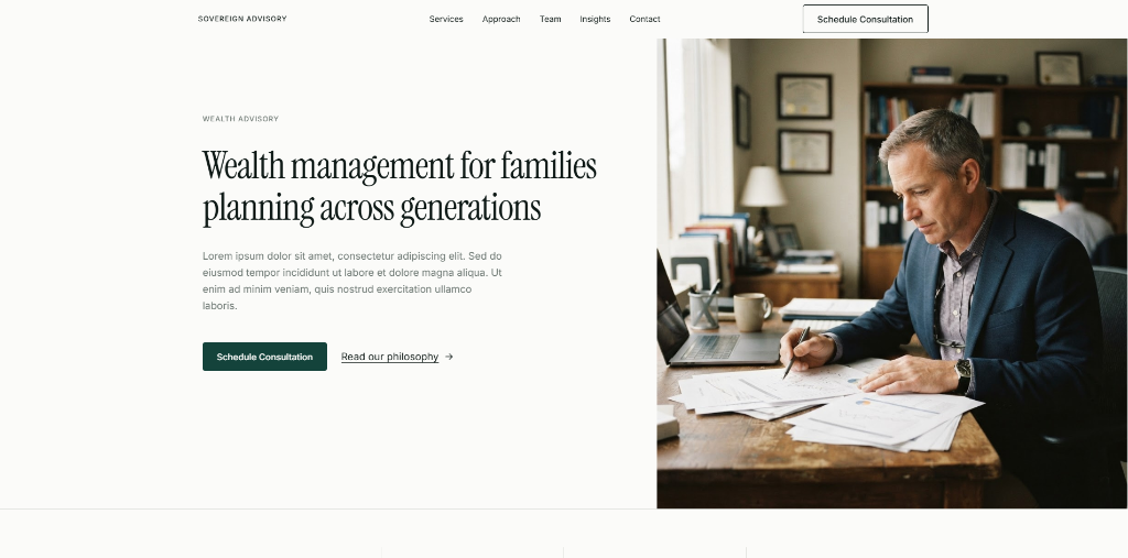 Sovereign Advisory website preview