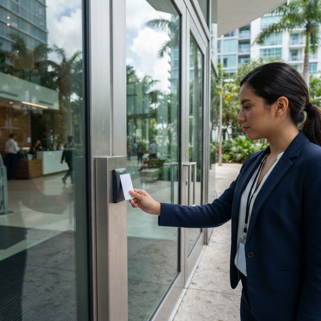 Keycard system installed at a commercial office entrance in Miami, Florida
