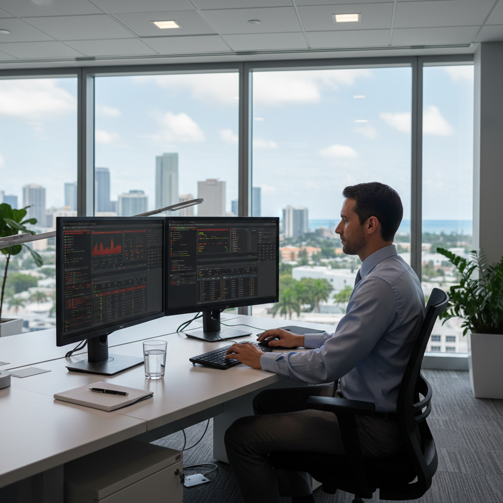 Cybersecurity lock and digital threat visualization for South Florida businesses