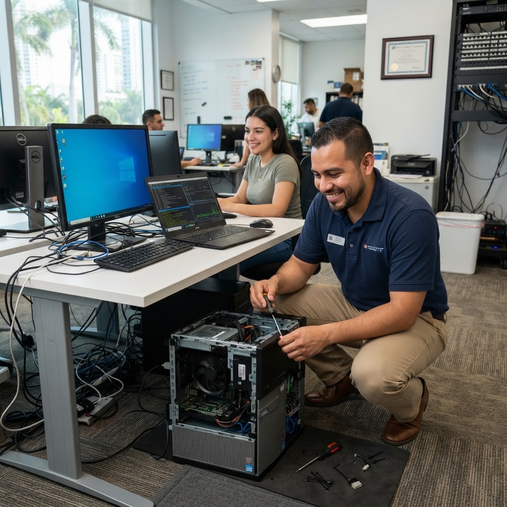 Managed IT services Miami - IT professional monitoring network infrastructure for a South Florida SMB