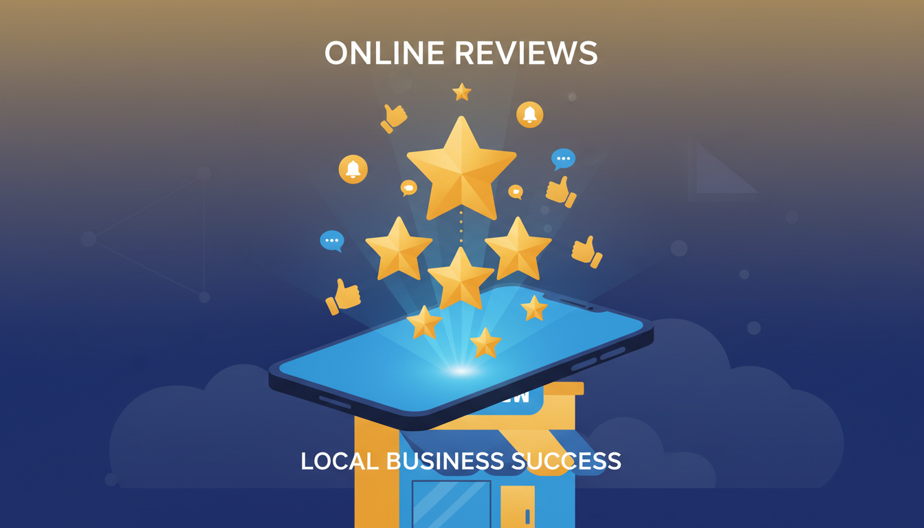 Illustration of review stars rising from a smartphone screen