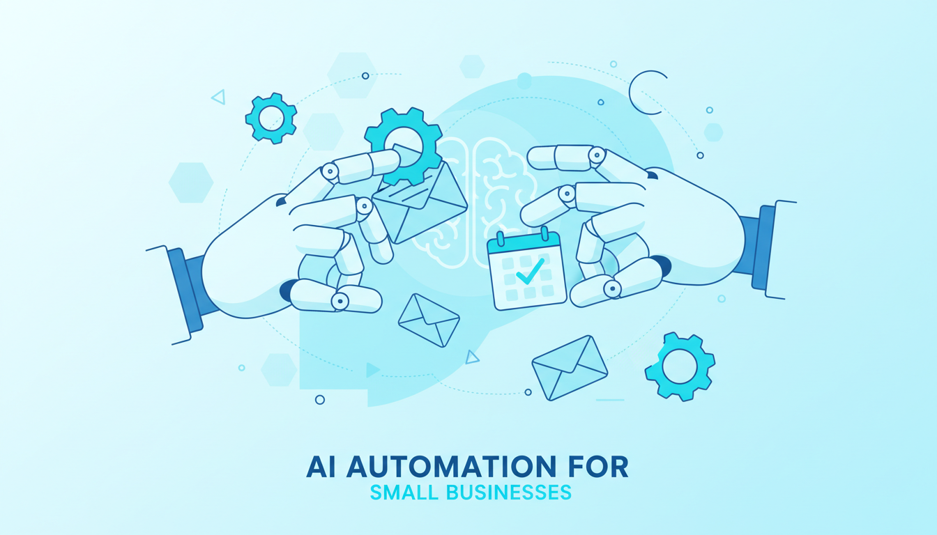 Illustration of AI automating business tasks with gear and email icons