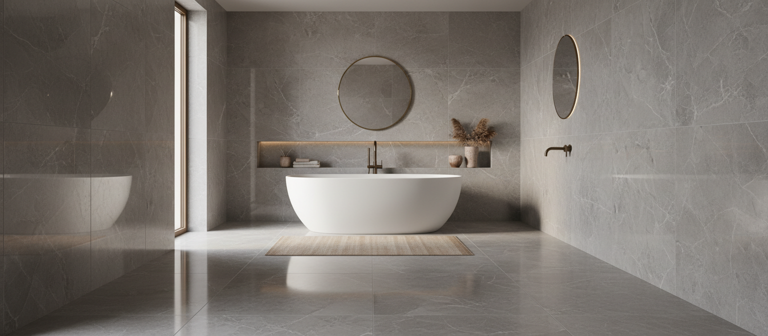 Badezimmer mit blauer Fliesengestaltung