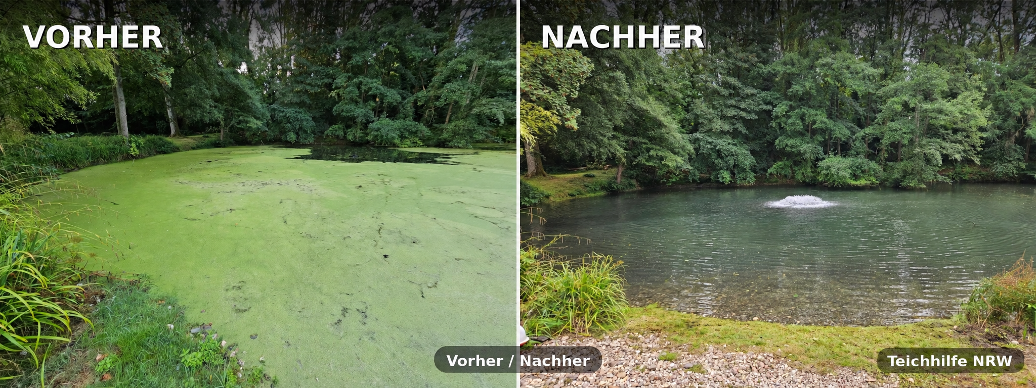 Vorher/Nachher: Teichlinsen und Entengrütze entfernt