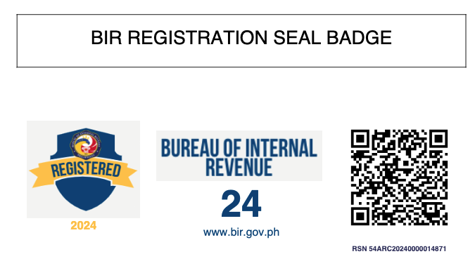 BIR Registration Seal Badge — Bureau of Internal Revenue, registered 2024, reference RSN 54ARC2024000014871